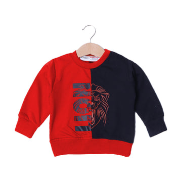 RED & NAVY BLUE LION PRINTED TERRY FABRIC SWEATSHIRT